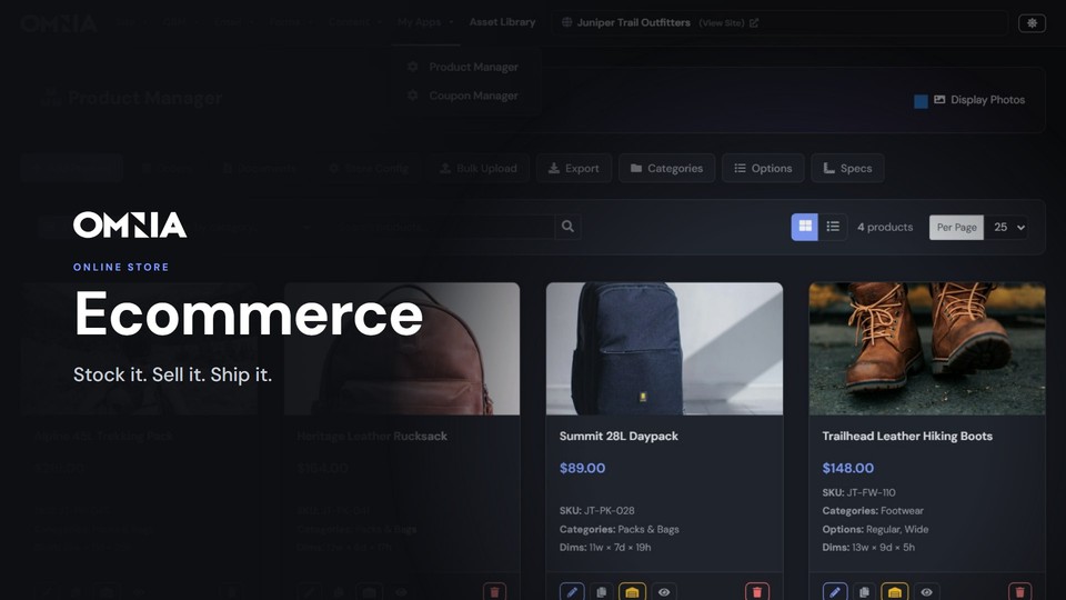 Products and online ordering on the Omnia platform